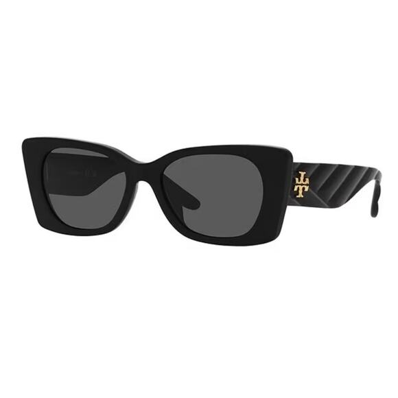 NEW Tory Burch Kira Quilted Geometric Sunglasses Black Gold — TY7189U - Picture 2 of 14